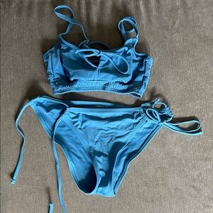 Light blue lace up target bikini set